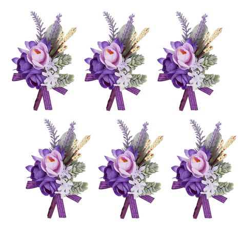 PRICES MAY VARY. Boutonniere size: 2.76" inch/7cm height, 4.73 inch/12cm width Material: Mainly made of artificial silk rose flowers, faux succulents, lavender, lilies, leaves, foam berries and ribbons Packing List: 6 pcs of Classic Purple Theme boutonniere for men wedding Occasions:From simple plant sprigs to romantic flower, there's no shortage of wedding flower ideas for your groom's boutonniere that will make a gorgeous addition to his lapel. Perfect for the groom and his brothers (best man Picasso Calla Lily, Groom And Best Man, Purple Wedding Tables, Purple Boutonniere, Calla Lily Boutonniere, French Country Wedding, Formal Dinner Party, Wrist Flowers, Groomsmen Boutonniere