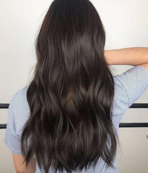 Brown Black Hair Color, Long Dark Brown Hair, Brown Black Hair, Dark Brunette Hair, Brown Hair Looks, Brown Hair Inspo, Brown Hair Dye, Women Ideas, Black Hair Color