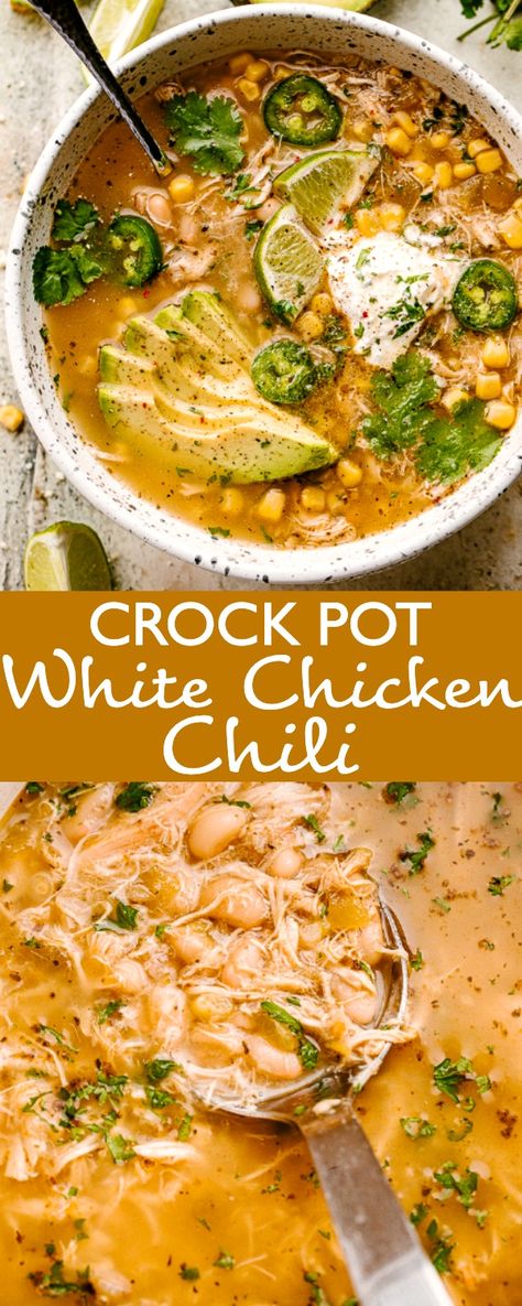 Crock Pot White Chicken Chili, White Chicken Chili Recipe Crockpot, Chili Recipe Healthy, White Chicken Chili Recipe, Chicken Chili Crockpot, Crockpot White Chicken Chili, White Chili Chicken Recipe, Chicken Healthy, Chili Recipe Easy