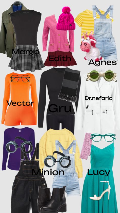 Despicable Me group Halloween costume Disfarces Halloween, Fun Halloween Outfits, Halloween Costume Ideas For Duos, Costume Ideas For Duos, Trio Costumes, Kostuum Halloween, Costume Carnaval, Cute Group Halloween Costumes, Classy Halloween Costumes