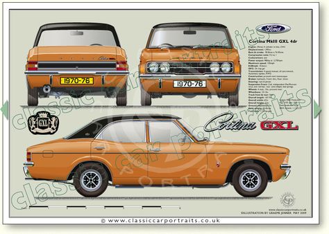 Ford Cortina Mk3 GLX 2000 1970-76 classic sports car portrait print Ford Cortina Mk3, Car Portrait, Ford Cortina, Auto Vintage, Best Car Insurance, British Motors, Automotive Artwork, Classic Mercedes, Car Classic