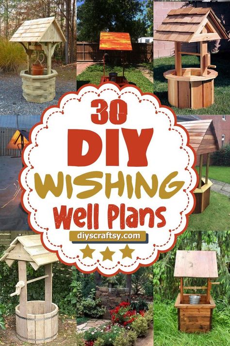 DIY Wishing Well Plans Diy Wedding Wishing Well, Diy Wishing Well, Wishing Well Garden, Diy Wishing Wells, Wishing Well Plans, Wishing Well Wedding, Wood Projects That Sell, Woodworking Projects That Sell, Pollinator Garden