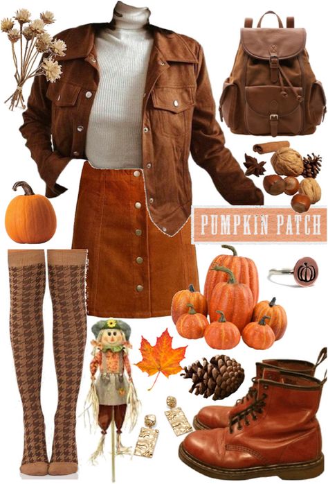 Autumn Fall Aesthetic Outfit, Pumpkin Outfit Women, Burnt Orange Skirt Outfit Fall, Autumncore Aesthetic Outfits, Spooky Fall Outfits, Corn Maze Outfit Fall, Fall Theme Outfits, Fall Astethic Outfits, Shojo Fall Outfit