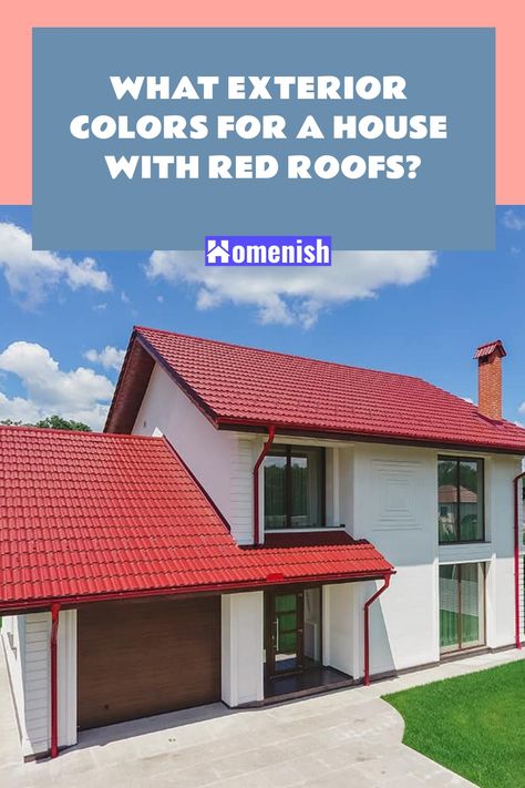 Red roof tiles add a pop of color to any home and can be coordinated with a variety of exterior color schemes. While traditionally found on Spanish-style or Mediterranean homes, red roofs are now a popular choice for many homeowners. In this post, we’ll help you navigate the process of choosing the best exterior colors to complement your red roof Red Roof Tiles Exterior Paint Colors, Red Spanish Tile Roof House Colors, House Exterior With Red Roof, Exterior House Colors With Red Roof, Red Roof White House, Burgundy Roof House Colors, Brick House With Red Roof, House Colors With Red Roof, Red Roof Exterior Paint Colors