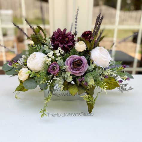 Small Purple Floral Arrangements, Foyer Floral Arrangements, Lavender And Purple Floral Arrangements, Purple Fall Floral Arrangements, Floral Arrangements With Succulents, Center Piece Floral Arrangements, Shades Of Purple Centerpieces, Low And Wide Floral Arrangements, Everyday Flower Arrangements