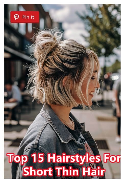 Cute Casual Updos For Short Hair, Day Two Hairstyles Short Hair, Short Work Hairstyle Women, Short Hair In Bun, High Bun Hairstyles Short Hair, Short Hairstyle Women Easy Style, Easy Work Hairstyles For Short Hair, Short Thick Hair Updo, Short Hair Work Hairstyles