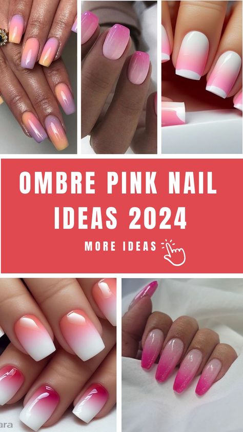 Ombre Pink Nail Ideas 2024 Dark Pink Ombre Nails, Pink And Black Ombre Nails, Classy Ombre Nails, Ombre Dip Powder Nails, Pink Nail Design Ideas, Pink Nail Design, Pink Nails Ideas, Black Ombre Nails, Pink White Nails