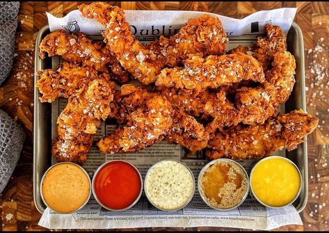 Crispy Crunchy Chicken Tenders Crunchy Chicken Tenders, Griddle Cooking Recipes, Deep Fried Recipes, Crunchy Chicken, Blackstone Recipes, Buffalo Wing, Fried Chicken Tenders, Buffalo Wing Sauce, Griddle Recipes