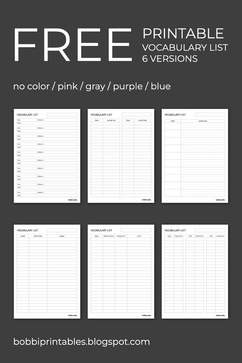 BobbiPrintables Language Study Template, Free Vocabulary Template, Free Vocabulary Printables, Vocabulary Template Free Printable, Language Learning Notes Template, Language Notes Template, Free Printable To Do List Templates, Goodnotes Language Learning Template, Goodnotes Language Learning Template Free