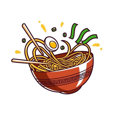 Noodle bowl asia food Premium Vector | Premium Vector #Freepik #vector #ramen-noodles #ramen #miso #noodle-bowl Bowl Of Noodles Illustration, Noodle Bowl Design, Asian Food Cartoon, Noodle Bowl Illustration, Ramen Bowl Drawing, Kdrama Food, Asian Food Illustration, Asia Drawing, Seafood Mushrooms