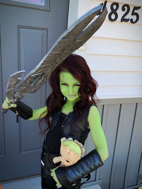 Little gamora cosplay Gamora Costume Diy, Gamora Cosplay, Gamora Costume, Halloween 2023, Birthday Halloween Party, Halloween Inspo, Family Halloween Costumes, Halloween Stuff, Facepaint