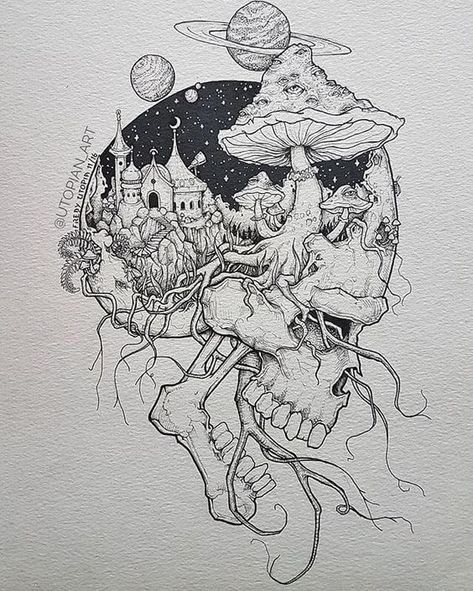 Skull with Mushrooms Skull With Mushrooms, Tattoo Drawing Ideas, Popular Tattoo Designs, Find Your Own Style, Mushroom Tattoos, Brain Art, Chest Piece Tattoos, Spooky Tattoos, Eagle Tattoo