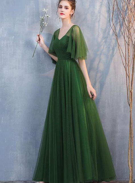 Dark Green Tulle A-line Long Formal Dresses Evening Dress, Green Floor Length Bridesmaid Dresses on Luulla Dark Green Bridesmaid Dress, Forest Green Dresses, Green Floor, Formal Prom Dresses Long, Green Formal Dresses, Long Formal Dresses, Dress Display, Green Tulle, Maid Of Honour Dresses