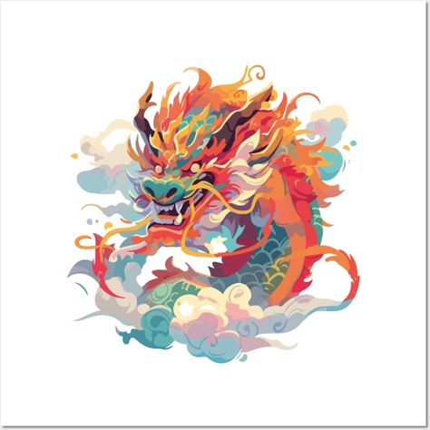 Colourful Chinese Dragon - Chinese Dragon - Posters and Art Prints | TeePublic Chinese Dragon Traditional Art, Dragon Poster Design, Dragon Year Illustration, Year Of The Dragon Art, Dragon Illustration Design, Chinese New Year Graphic Design, Chinese Dragon Mask, Chinese Dragon Illustration, Dragon Wall Mural