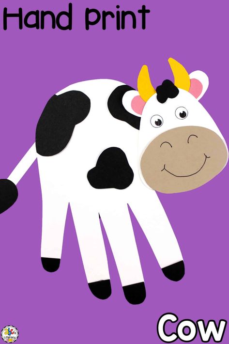 Hand Print Animals, Summer Crafts For Toddlers, Farm Animals Activities, Cow Craft, Farm Animal Crafts, Farm Unit, Farm Preschool, Craft Kids, Farm Crafts