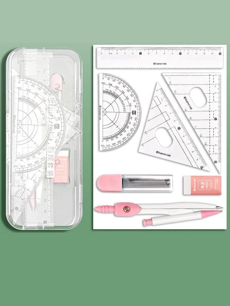 Multicolor  Collar     Embellished   School & Educational Supplies Create Your Own Character, Cosas Aesthetic, Ruler Set, Engineering Tools, Cool School Supplies, School Materials, Sparks Joy, Journals & Planners, School Stationery