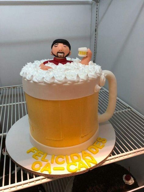 Beer Themed Cake, Birthday Cake Beer, Birthday Beer Cake, Beer Mug Cake, Birthday Cake For Boyfriend, Cake Design For Men, Alcohol Cake, Cake For Boyfriend, Bottle Cake