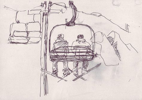 Ski Sketch Drawings, Skis Drawings, Chairlift Drawing, Chairlift Tattoo, Snowboarding Sketch, Snowboarder Drawing, Ski Drawing Simple, Ski Lift Drawing, Winter Drawing Ideas Sketch