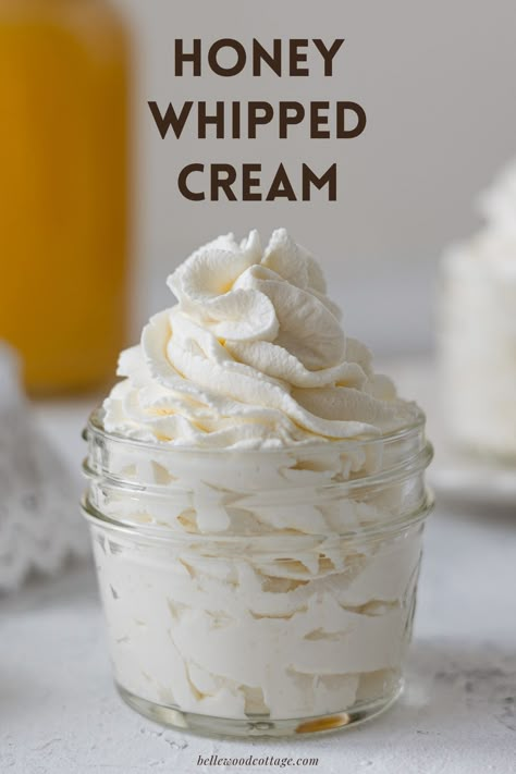 Honey Whipped Cream Frosting, Oat Milk Whipped Cream, Raw Cream Recipes, Creamed Honey Uses, Fresh Whipped Cream Recipe, Whipped Honey Coffee, Whipped Cream Flavors, Flavored Whipped Cream Recipes, Whipped Honey Recipe