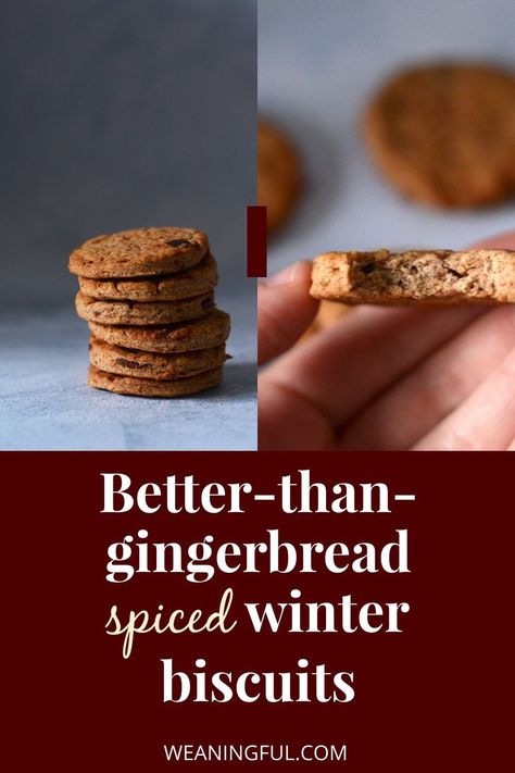 Spiced biscuits in winter? Yes, please! You can make these with your kids for Christmas, New Year's or all winter long, for a great alternative to gingerbread that is sugar-free and baby friendly. Winter Cookies, Baby Led Feeding, Baby Led Weaning Recipes, Healthy Baby Food, Starting Solids, Baby First Foods, Weaning Recipes, Winter Cookie, Baby Finger Foods