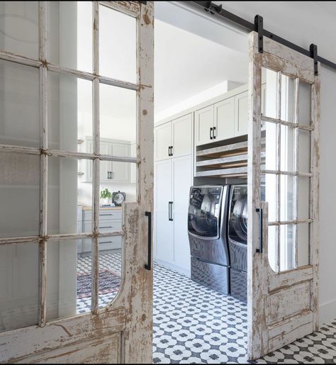 Elegant Laundry Room, Mountain Style Homes, Laundry Room Door, Stylish Laundry Room, Laundry Room Doors, Barn Door Designs, Room Door, Laundry Room Decor, Room Doors