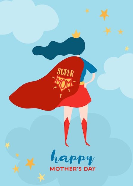 Mother Character, Mothers Day Poster, Cape Designs, Female Superhero, Happy Mother's Day Card, Red Cape, Poster Banner, Woman Card, Mother's Day Greeting Cards