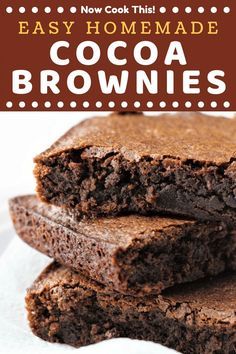 These Easy Homemade Cocoa Brownies are fudgy, moist, and chewy! All you need are a few staple ingredients and about 30 minutes. Get ready to ditch the box for good! #brownies #homemadebrownies #cocoabrownies | nowcookthis.com Brownie Recipe With Cocoa, Basic Brownie Recipe, Brownie Recipe Video, Making Brownies, Homemade Cocoa, Homemade Brownies Easy, Cocoa Powder Recipes, Brownies From Scratch, Cocoa Brownies