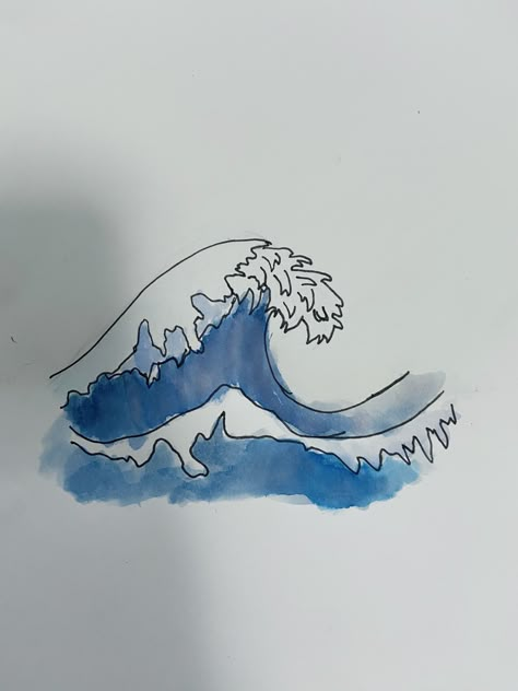 Watercolor Easy Aesthetic, Cute Ocean Doodles Easy, Cute Blue Drawings Aesthetic, Waves Sketch Simple, Ocean Waves Drawing Easy, Ocean Wave Drawing Simple, Cute Watercolor Drawings Easy, Wave Doodle Art, Cute Wave Drawing