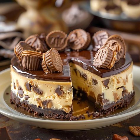 Reese's Peanut Butter Cup Cheesecake Best Peanut Butter Cheesecake Recipe, Baked Peanut Butter Cheesecake, Reeces Cup Dessert, No Bake Reese’s Peanut Butter Cup Cheesecake, Reese Cup Cheesecake, Reese Cheesecake Recipe, Reeses Cheesecake Recipes, Reese Peanut Butter Cheesecake, Reese’s Peanut Butter Cup Cheesecake Recipes