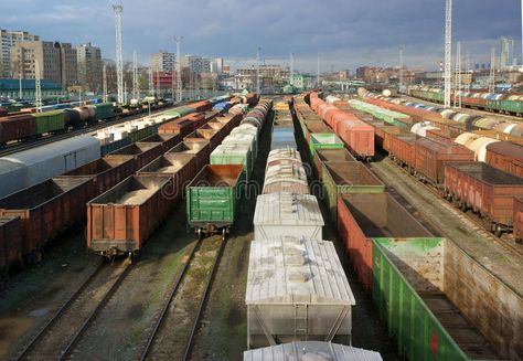 Freight trains at a station. Freight trains at a city cargo terminal , #AFFILIATE, #station, #trains, #Freight, #terminal, #cargo #ad Cargo Train, Freight Train, Web Layout, Train Station, Railroad Tracks, Stock Images Free, Stock Images, Layout, Train