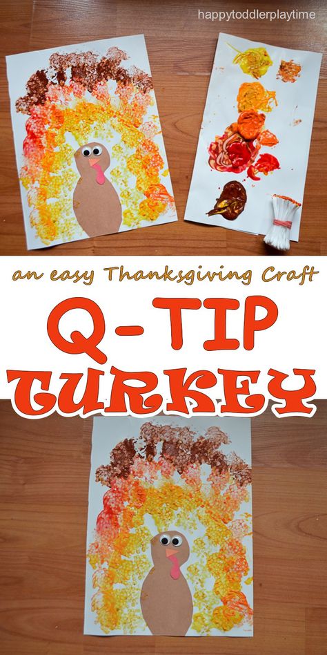 BUNDLED Q-TIP TURKEY CRAFT - HAPPY TODDLER PLAYTIME #thanksgivingcrafts #thanksgiving #kidscraft #kidsactivities #toddleractivities #preschool #kindergarten #happytoddlerplaytime Easy Thanksgiving Turkey, Painted Turkey, Craft Thanksgiving, Thanksgiving Crafts For Toddlers, Fun Thanksgiving Crafts, Toddler Daycare, Easy Kid Activities, Thanksgiving Crafts Preschool, Thanksgiving Turkey Craft