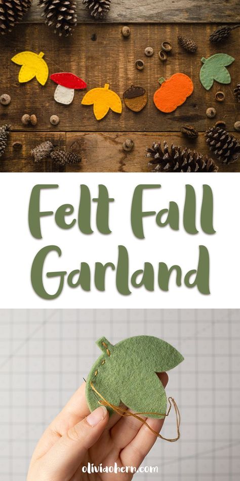 Fall Crafts Garland, Cricut Fall Garland, Seasonal Felt Garland, Wool Felt Garland Diy, Autumn Felt Garland Diy, Felt Fall Decorations, Pumpkin Felt Garland, Diy Felt Pumpkin Garland, Felt Acorn Garland