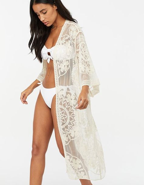 Swimsuit Embroidery, Lace Beach Wear, Embroidery Beach, Lace Beach Dress, Sleeve Swimsuit, Cardigan Kimono, Beach Kimono, Cover Beachwear, Lace Kimono