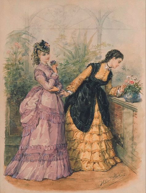 La Mode Illustrée - 1871 Decades Fashion, Rococo Art, 1870s Fashion, Decades Of Fashion, 1800s Fashion, Edwardian Dress, 19th Century Fashion, Dress Drawing, Illustration Fashion Design