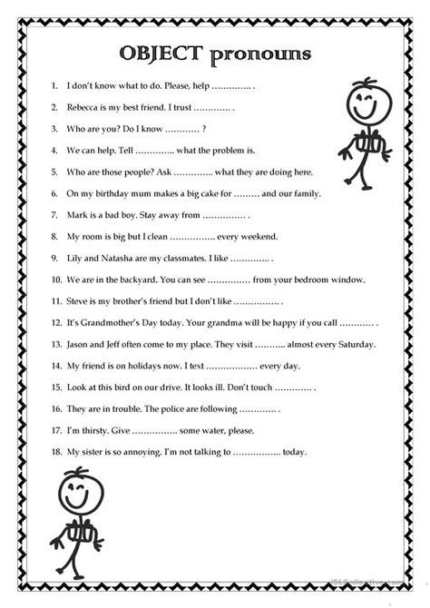 Object pronouns - English ESL Worksheets Pronouns Esl, Pronoun Grammar, English Pronouns, Personal Pronouns Worksheets, Pronouns Worksheet, Materi Bahasa Inggris, Subject Object, Learning Grammar, English Grammar For Kids