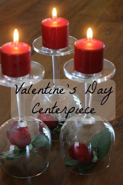 Easy inexpensive Valentine's Day decor.  Perfect for a centerpiece.  If you love recycling and repurposing what you have, this is the perfect Valentine's Day centerpiece! Valentines Bedroom, Valentine Day Table Decorations, Recycle Candles, Valentine Centerpieces, Table Decoration Ideas, Valentinstag Party, Red Theme, Diy Valentines Decorations, Valentine Dinner