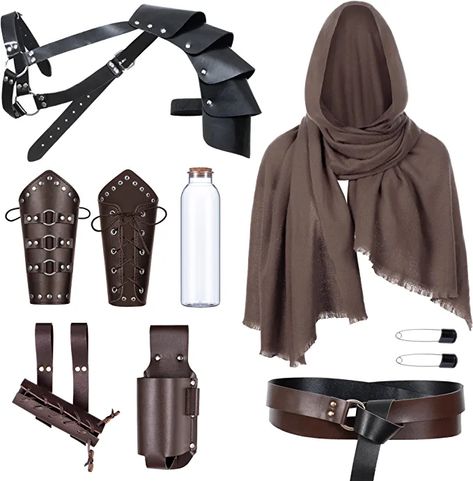 Frog Accessories, Medieval Knight Costume, Wizard Costume, Costume Armour, Scarf Buckle, Leather Bracers, Viking Men, Cape Scarf, Fair Outfits