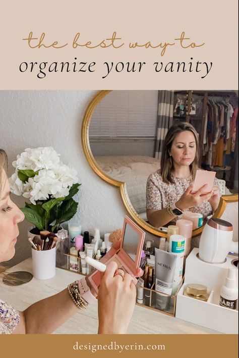 A clean and organized makeup vanity. Clean Vanity, Older Makeup, How To Organize Makeup, Top Of Dresser, Makeup Dresser, Organize Makeup, Dresser Modern, Clean And Organize, Small Bedroom Organization