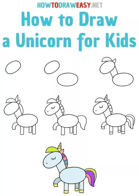 How to Draw a Unicorn for Kids Drawings step by step for kids #drawingsstepbystepforkids Drawing ideas #drawingideas Drawing ideas for kids #drawingideasforkids 2.1 How To Draw Unicorns For Kids, Step By Step Unicorn Drawing, How To Draw A Unicorn, Step By Step Drawing For Kids, How To Draw For Kids, Unicorn Drawing Easy, Easy Elephant Drawing, Christmas Drawings For Kids, Draw A Unicorn