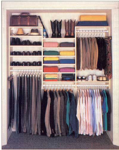 I need this organization I'd be happy if I could walk more than 2 ft into my closet. So much I can't reach due to "floor storage" Mens Closet Organization, Mens Closet, Organized Closet, Armoire Dressing, Reach In Closet, Closet Organizing Systems, Small Closets, Men Closet, Closet Remodel