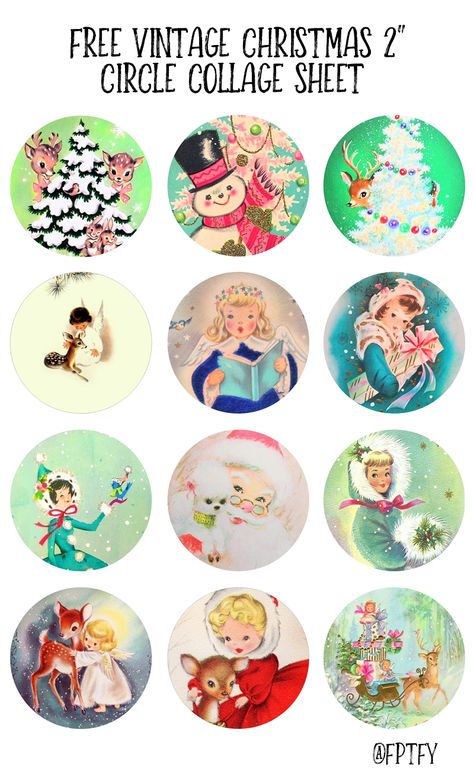 Free Vintage Christmas Circle Collage Sheet - Free Pretty Things For You Vintage Christmas Printables, Christmas Circle, Circle Collage, Retro Christmas Decorations, Vintage Christmas Crafts, Vintage Christmas Images, Free Christmas Printables, Ideas Vintage, The Magic Of Christmas