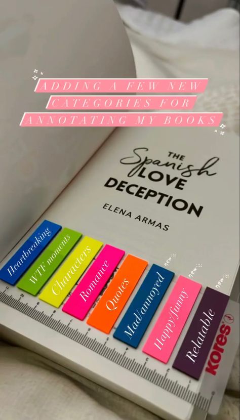 #books #annotation #spanishlovedeception Annotating Thriller Books Key, Book Tabs System, How To Use Post It Notes In Books, Sticky Note Book Annotations, Book Sticky Notes Meaning, Book Annotation System, Annotating Books Key Tiktok, Sticky Tabs Book Aesthetic, Book Tags Color Meaning