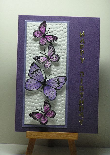 Purple Butterflies | Hi, I made this card to enter into a co… | Flickr Butterfly Birthday Cards, Desain Quilling, Purple Cards, Karten Design, Making Greeting Cards, Embossed Cards, Birthday Cards Diy, Butterfly Cards, Stamping Up Cards