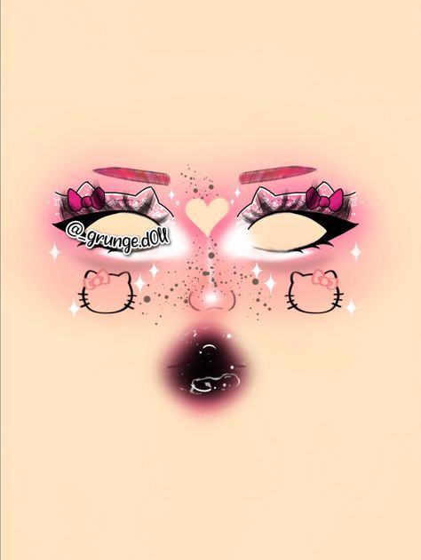 Sanrio Makeup Look, Hello Kitty Eyeliner, Hello Kitty Makeup Look, Halloween Color Pages, Sanrio Makeup, Hello Kitty Costume, Goth Eye Makeup, Kitty Makeup, Hello Kitty Cute