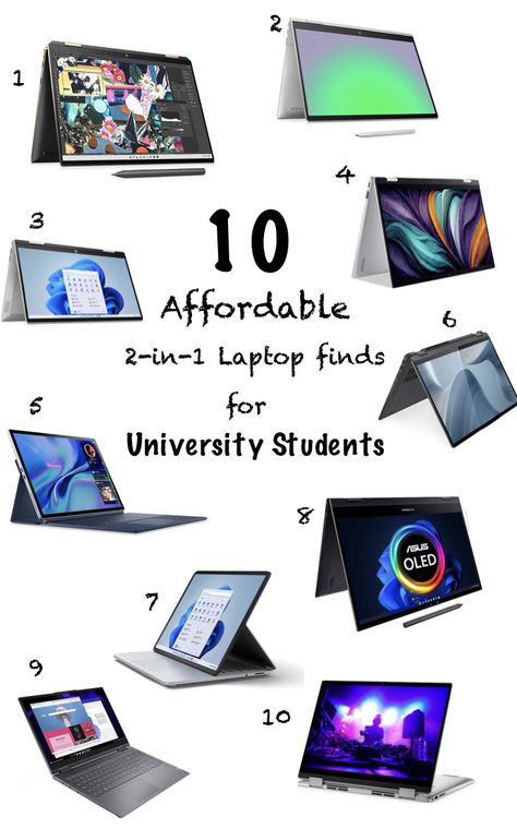 1. HP Spectre 2. HP Envy 3. HP Pavilion 4. Acer Chromebook Spin 5. Dell XPS 6. Lenovo IdeaPad 7. Microsoft Surface 8. ASUS ZenBook 9. Lenovo Yoga 10. Dell Inspiron #university #laptop #student #studenthacks #universitypreparation #study #studentchecklist #checklist #2in1laptop #tablet #typednotes #notetaking #lecturenotes #lectures #studyhacks As an amazon associate i earn from qualifying purchases: Cheap Laptops For Students, Best Laptop For Students, Laptop Recommendations, Best Laptops For Students, University Preparation, Cheap Laptops, Samsung Laptop, Acer Chromebook, Hp Spectre