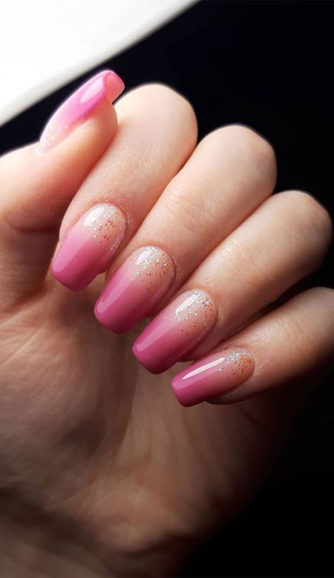 ombre pink nails, glitter nails, nail art, nail design, elegant nails #nailat #glitternails Red And Pink Ombre Nails Valentines Day, Ombre Pink Nails, Bb Nails, Pink Nails Glitter, Wicked Nails, Stylish Nail Art, Pink Glitter Nails, Gold Nail Art, Special Nails