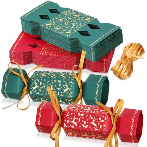 PRICES MAY VARY. Package Content: you will receive 50 pieces of unfolded Christmas crackers and matching ribbons with 2 different color patterns, 25 pieces for each pattern; The single size of these Christmas crackers is about 7.3 x 1.9 x 1.9 inch/ 18.5 x 5 x 5 cm; Please note that our products are not folded, so you need to complete the folding after receiving the goods Christmas Themed Design: the snowflake and reindeer party cracker adopts Christmas themed elements, including elk, snowflakes, Reindeer Diy, Diy Christmas Crackers, Amazon Christmas Gifts, Cracker Candy, Diy Christmas Party, Christmas Party Table, Party Crackers, Party Favors For Adults, Table Favors