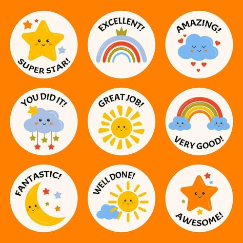 Reward Cards For Students, Great Job Stickers, Well Done Images, Encouragement Stickers, Stickers For Students, Cute Motivation, Motivation Stickers, Preschool Charts, Teach English To Kids