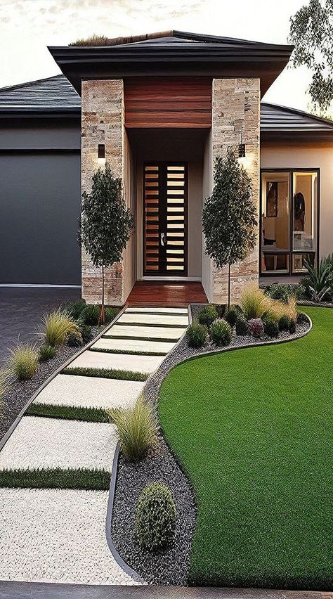 Modern Front Yard, Modern Backyard Landscaping, Front Yard Design, Front Yard Garden Design, التصميم الخارجي للمنزل, Home Garden Design, Modern Backyard, Front House Landscaping, Outdoor Gardens Design