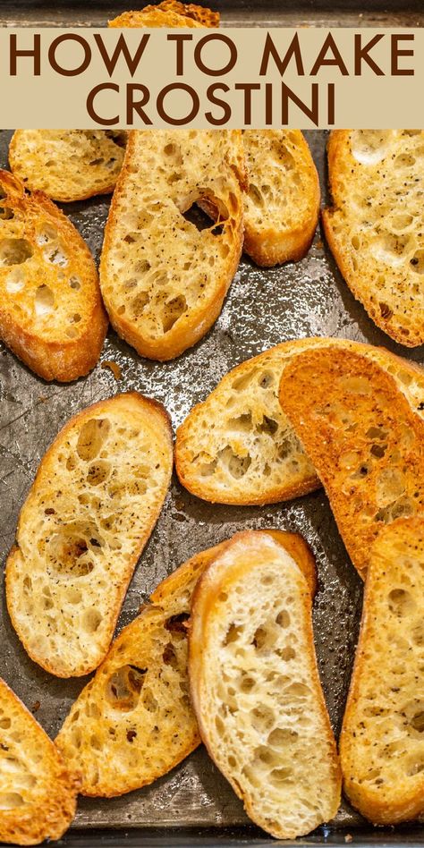 Toasted French Bread With Olive Oil, Baked Bread Appetizer, Baggett Bread Recipe Easy, Easy Crispy Bread, Crusty Bread Sandwich, Toasted Bruschetta Bread, Brushetta Recipe Bread, How To Toast Baguette Slices, Toasted Bread Appetizers